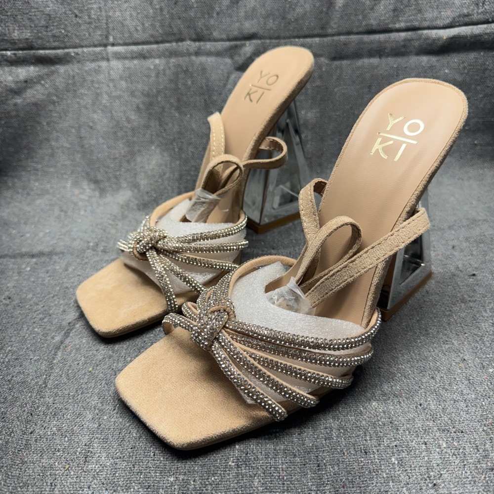Yoki Beige and Silver Strappy Heels